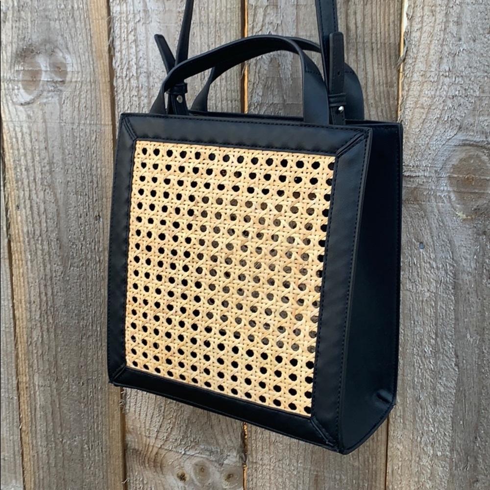 Zara woven and black faux leather handbag
